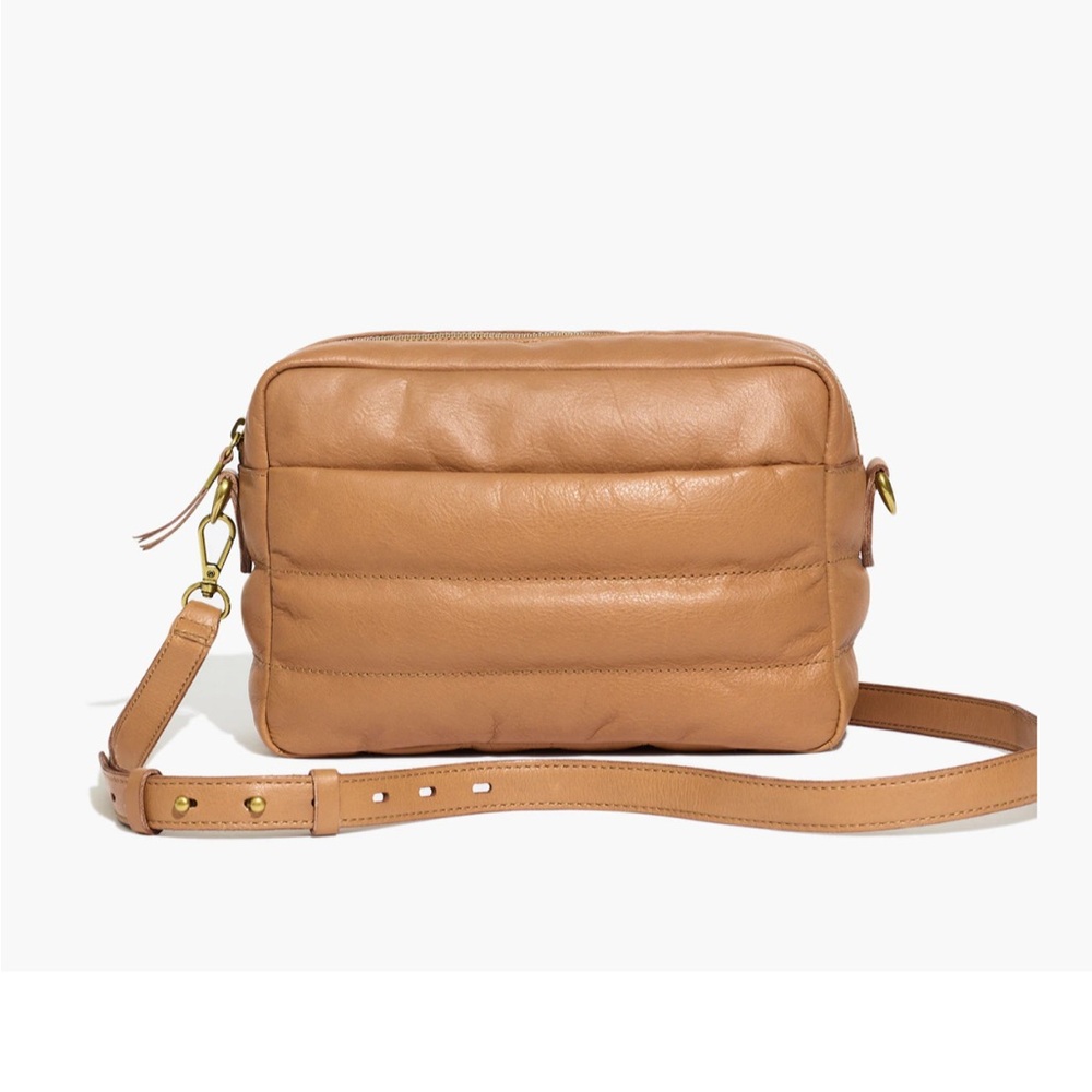 Madewell Transport Camera Puff Tan Leather Crossbody Bag